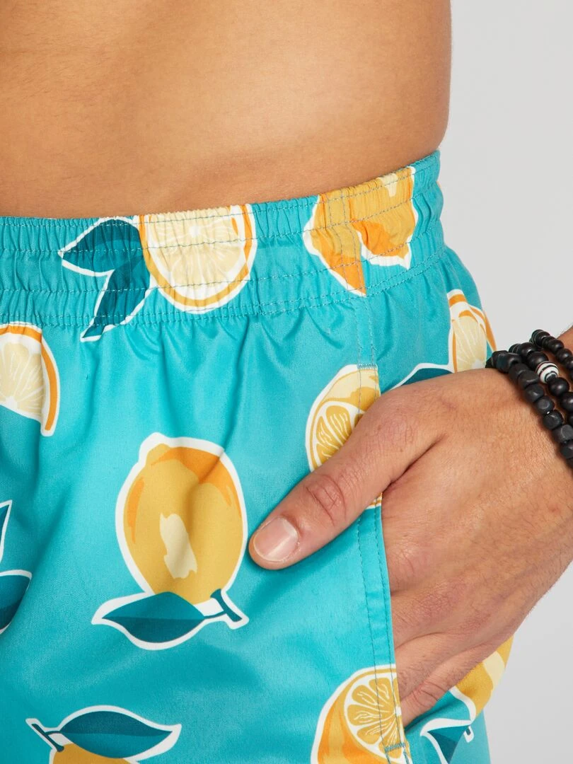 Short de bain à motifs   Bleu ciel/jaune