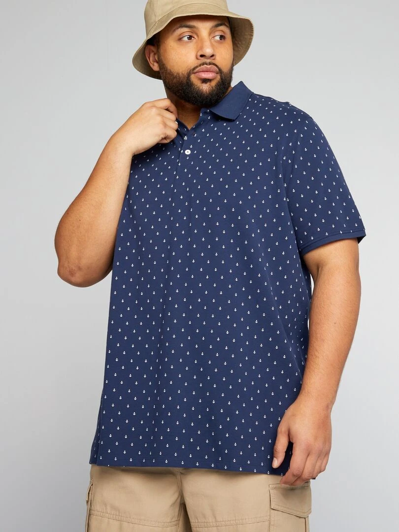 Polo en piqué de coton avec motif Marine
