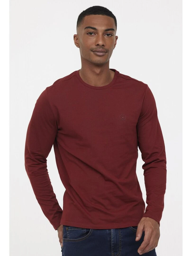 Lee Cooper T Shirt manches longues coton regular AREO Rouge brique