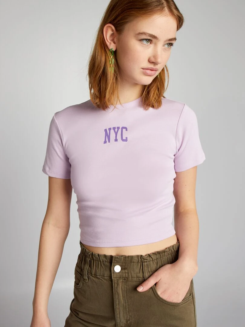 Crop top en jersey avec imprimé 'NYC' Violet