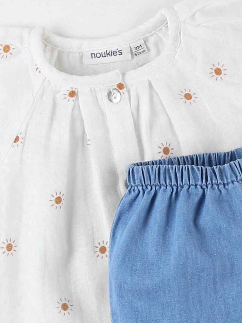 Set blouse imprimé soleils + short denim  écru/bleu   Noukie's   Bleu