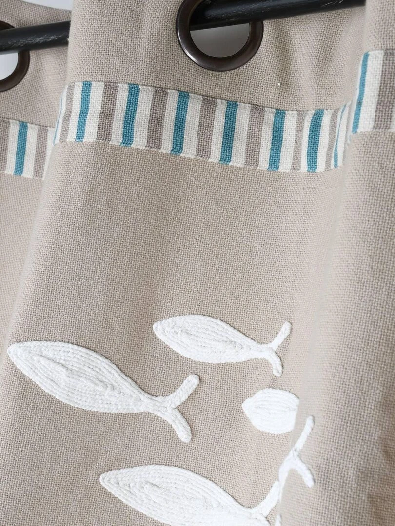 Rideau tamisant imprimé de petits poissons   Beige