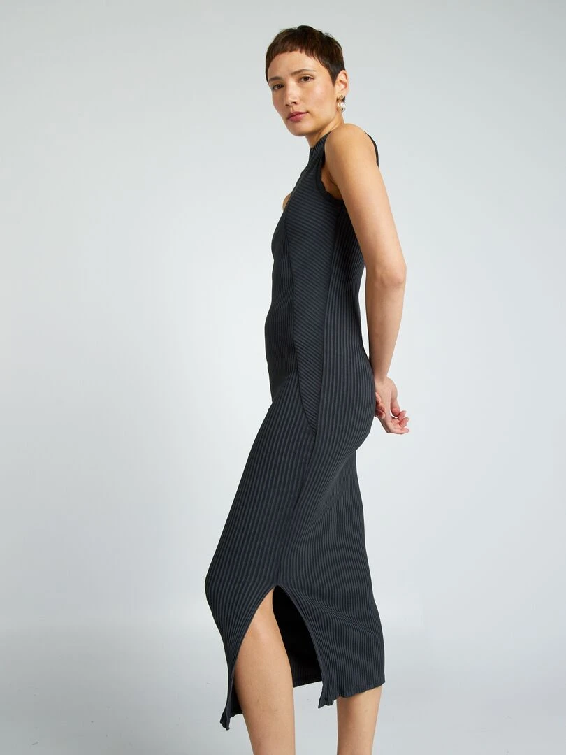 Robe longue côtelé en matière stretch Noir