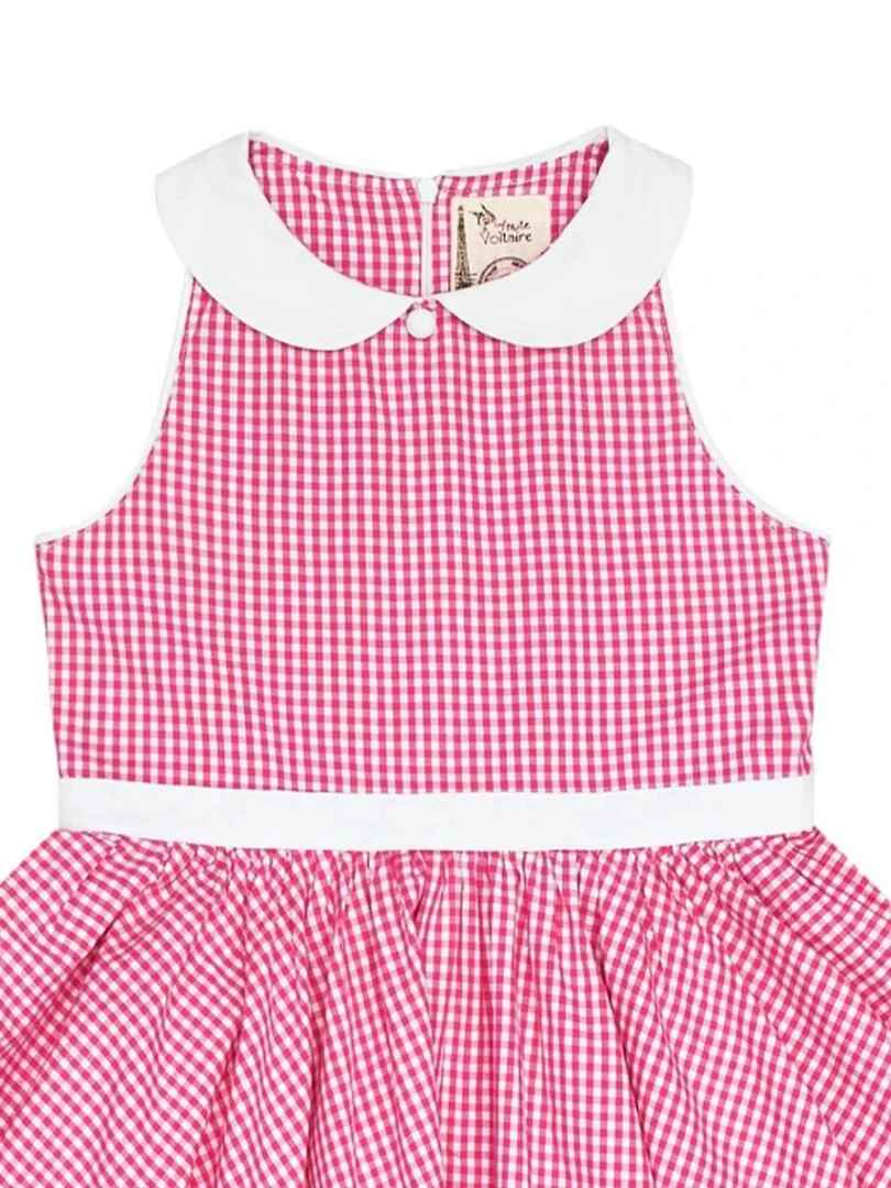 Robe Qui Tourne Fille Carrx Vichy Rose Col Claudine HEPBURN 'LA FAUTE A VOLTAIRE' Rose framboise