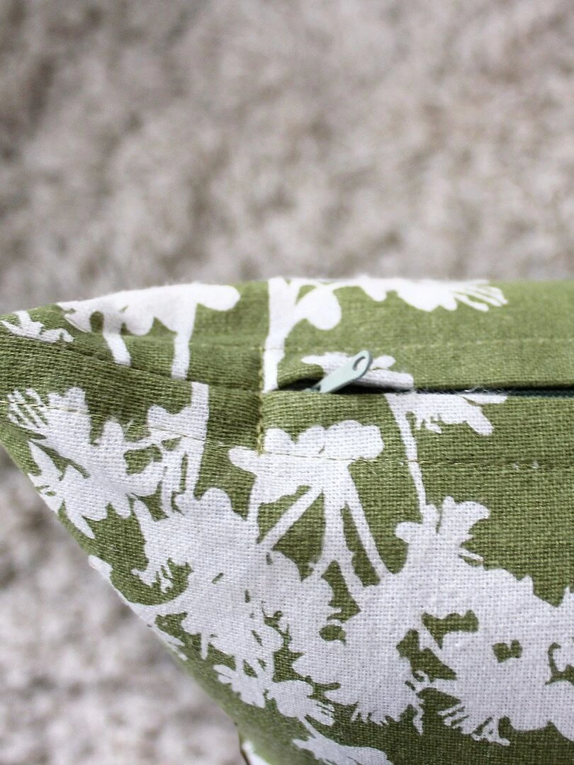 Coussin déhoussable 40x40 cm Herbier vert olive écru coton   Vert