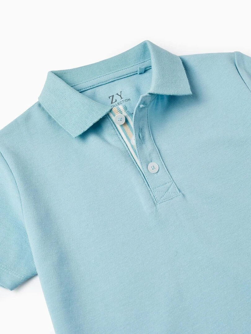 Polo En Piqué De Coton Pour Garçon manches courtes   Bleu clair