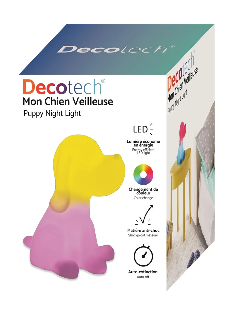 Chien Veilleuse En 3d Env 20 Cm Avec Diffusion Lumière En Couleurs   Transparent