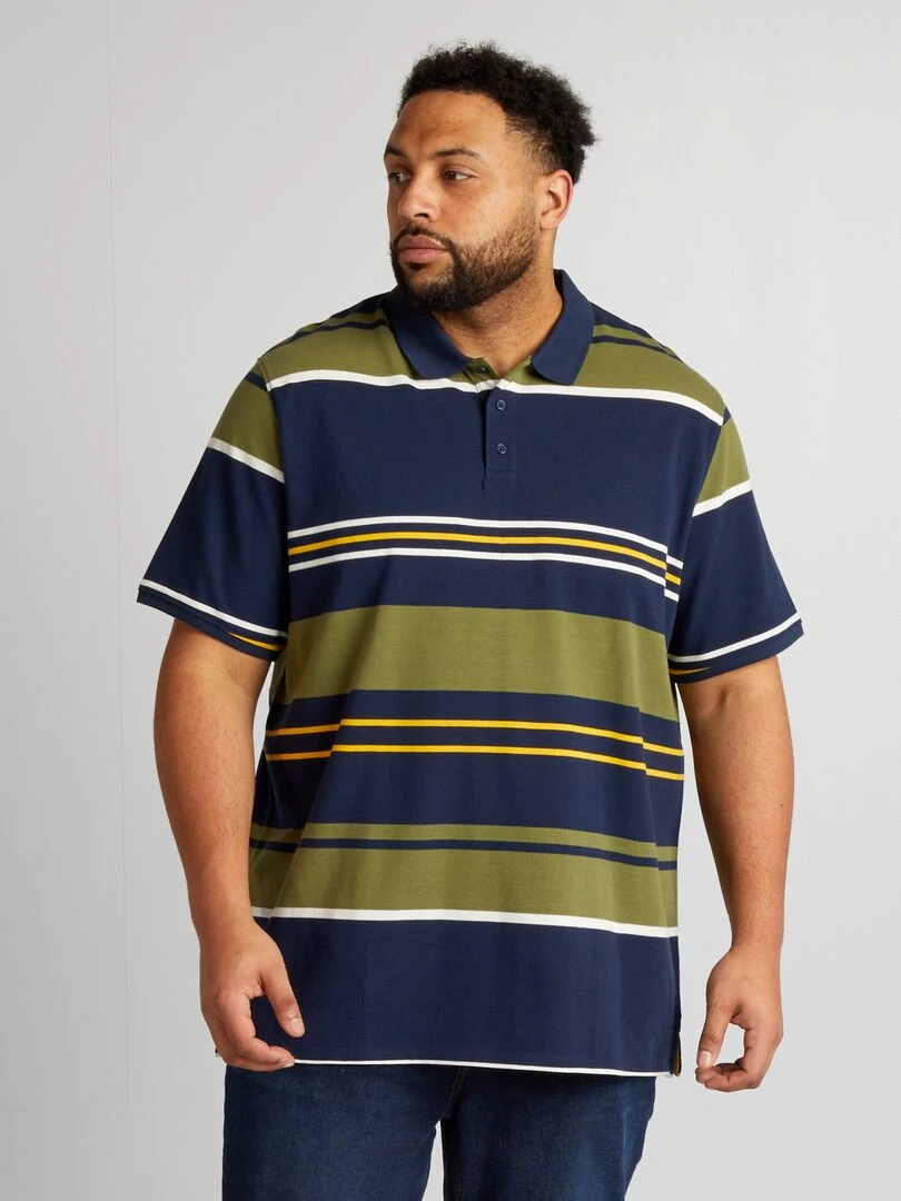 Polo à rayures en coton   Bleu