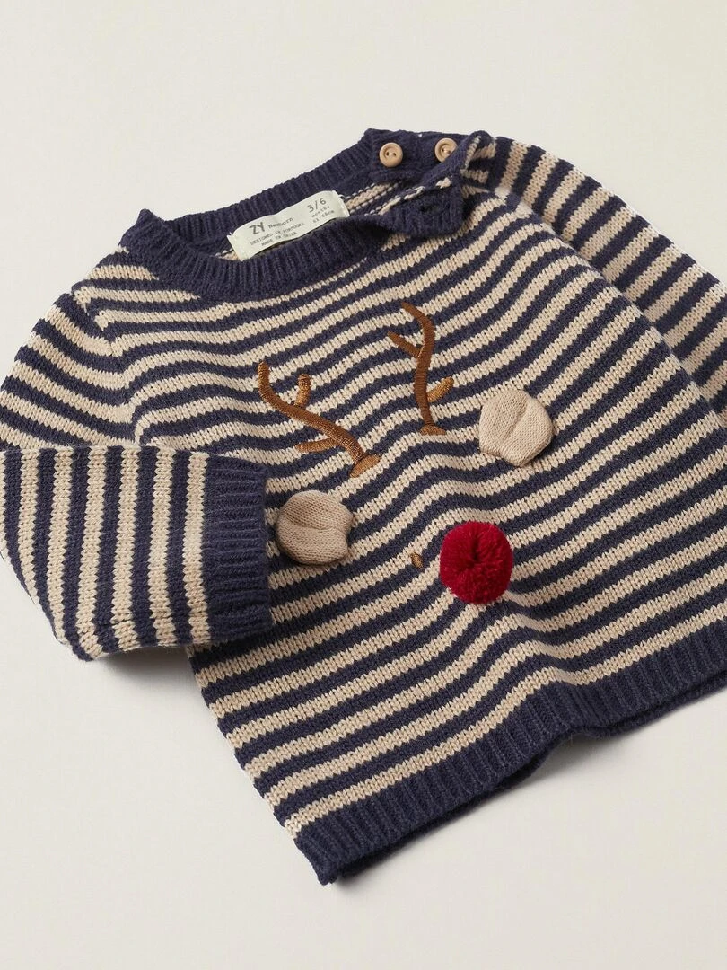 Pull en Maille pour Nouveau Né 'Rudolph   Noël'   NOËL   Bleu foncé