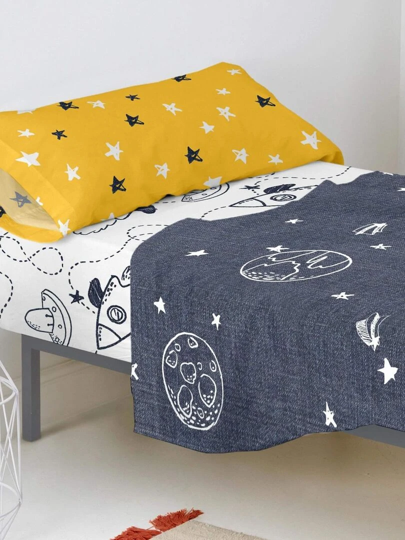 Drap housse Starspace "Happyfriday" Blanc