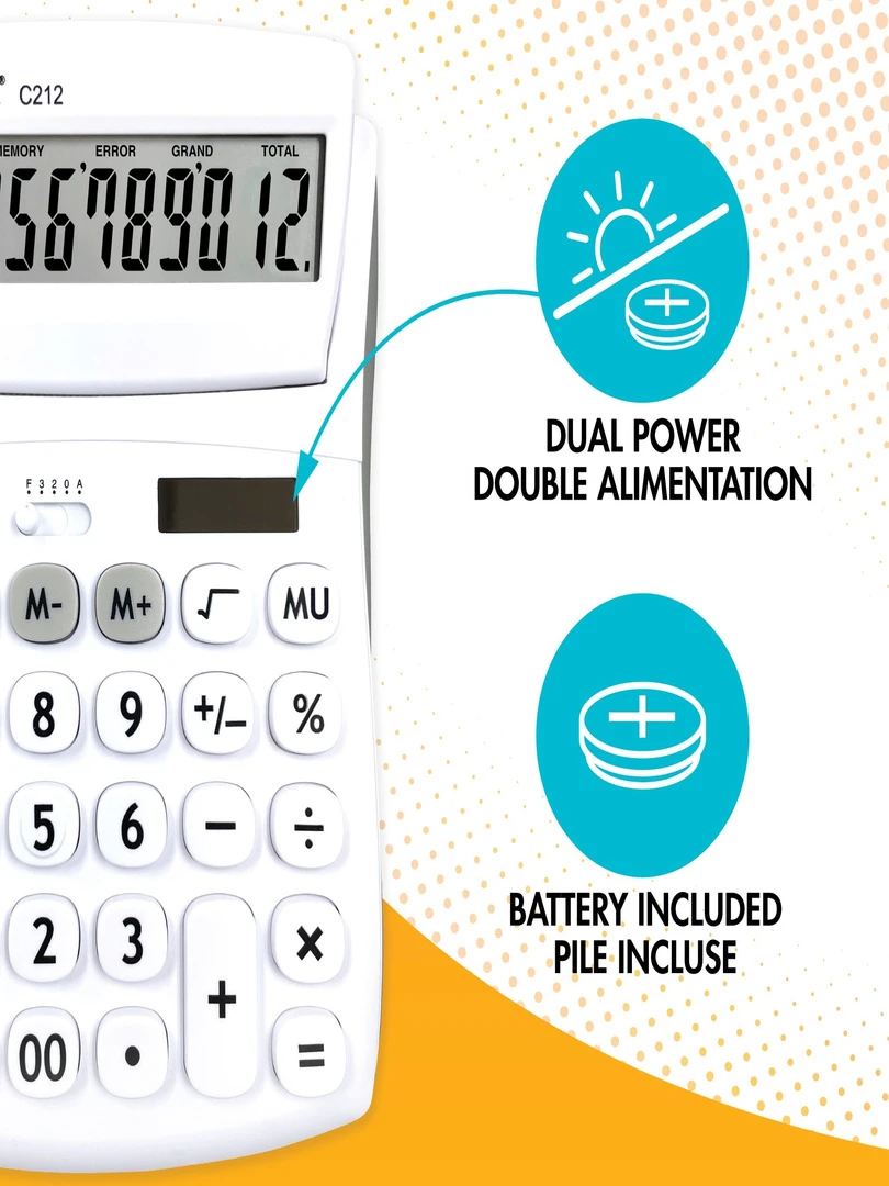 Calculatrice De Bureau 12 Chiffres Avec Écran À Angle Ajustable Et Finition Rubber   N/A