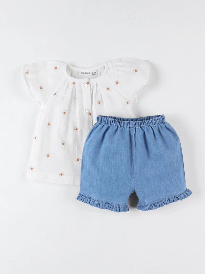 Set blouse imprimé soleils + short denim  écru/bleu   Noukie's   Bleu