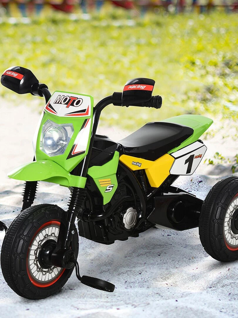 Tricycle enfants moto cross effets musicaux et lumineux coffre rangement   Vert