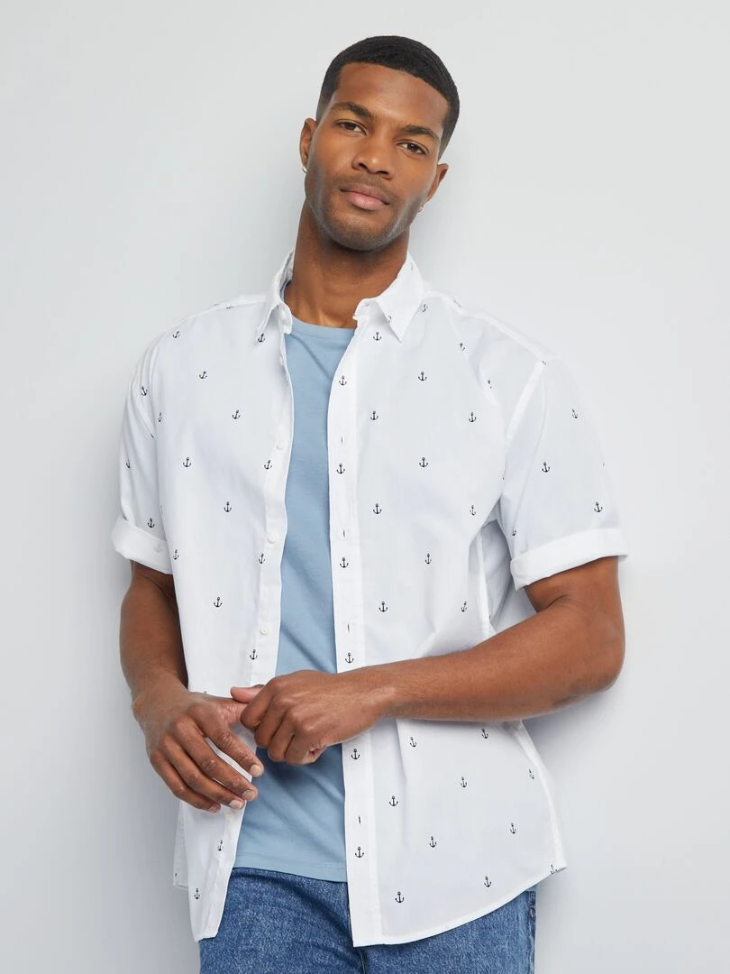 Chemise imprimée à manches courtes Blanc