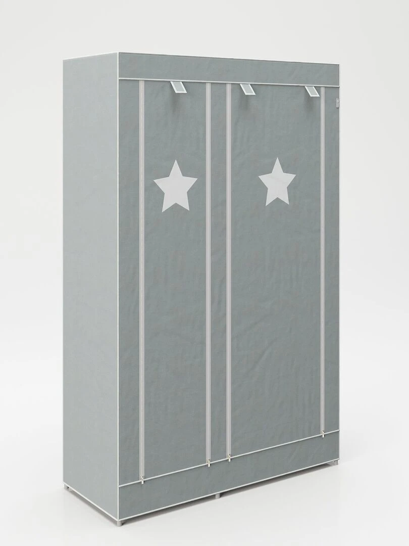 Armoire de rangement à 2 penderies et 6 compartiments en tissu   'ROBA' Little Stars   Gris Vert