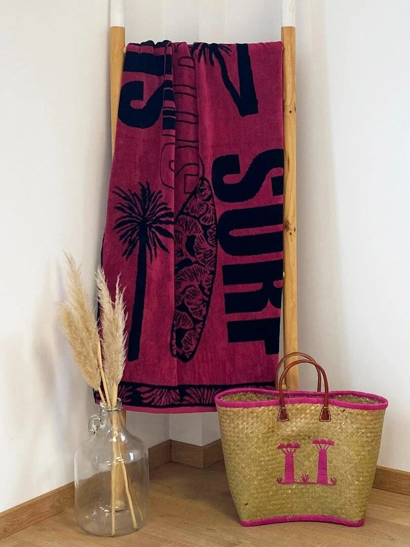Serviette de plage éponge velours Jacquard Aurora 70x140 400g/m² Rose fushia