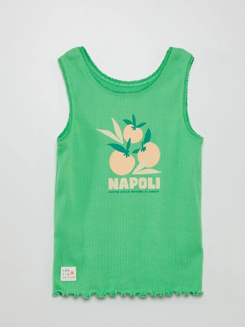 Débardeur côtelé avec finition en dentelle et volantée   Grafik Edition   Vert