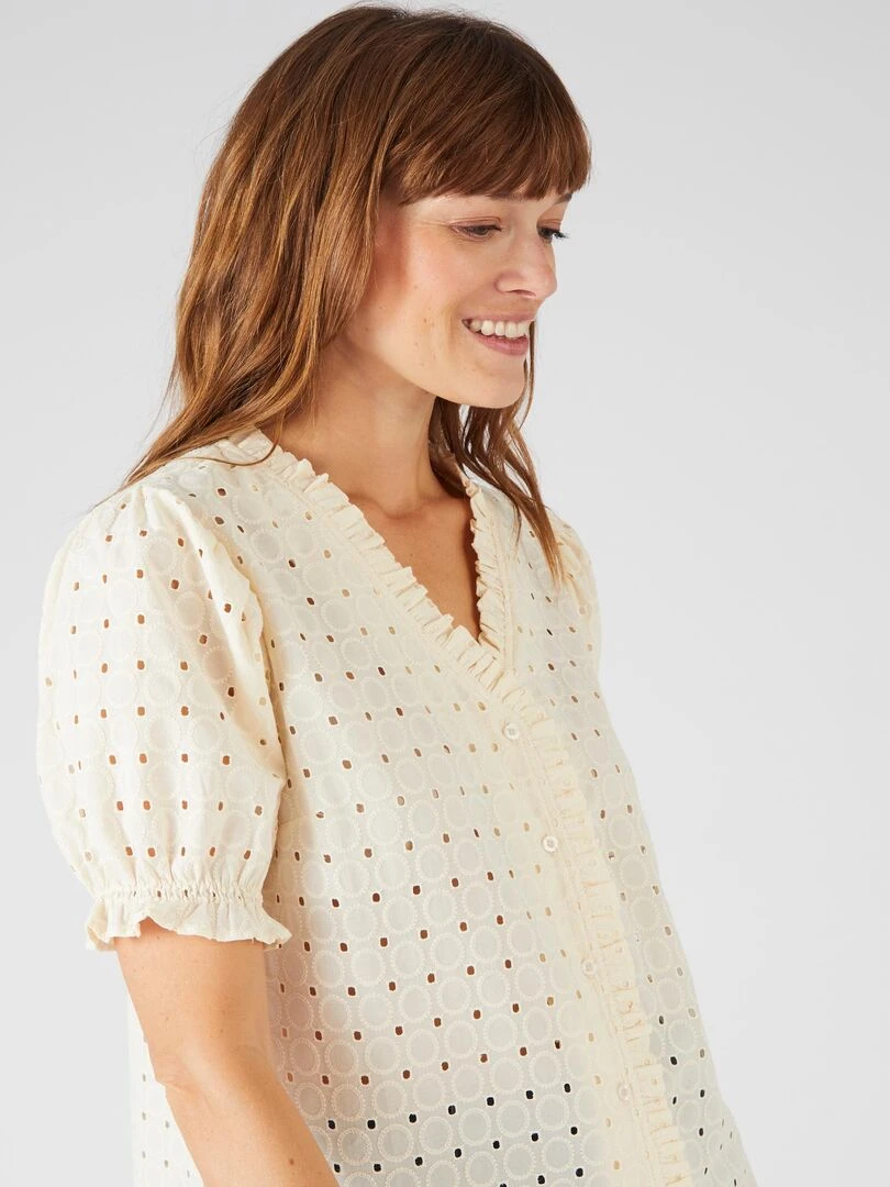 Chemisier broderie anglaise   Damart   Blanc Ecru Blanc