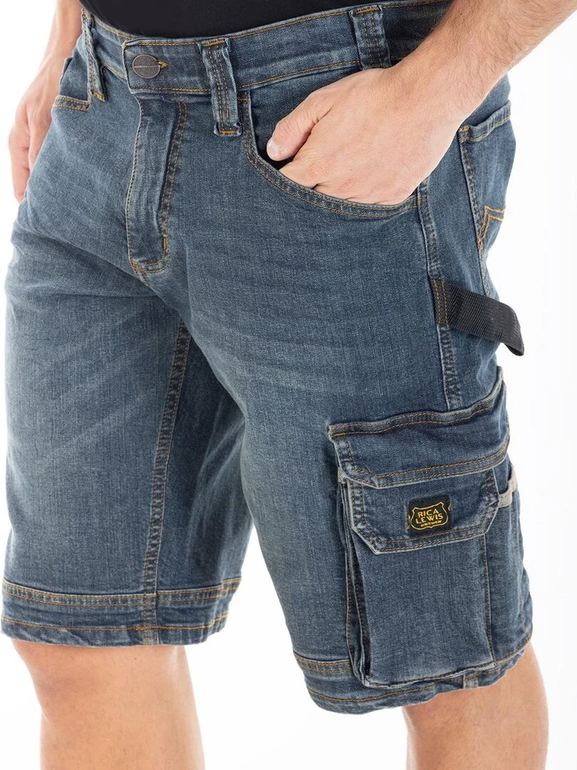 Bermuda de travail multi poches stretch dirty DENIM 'Rica Lewis'   Bleu