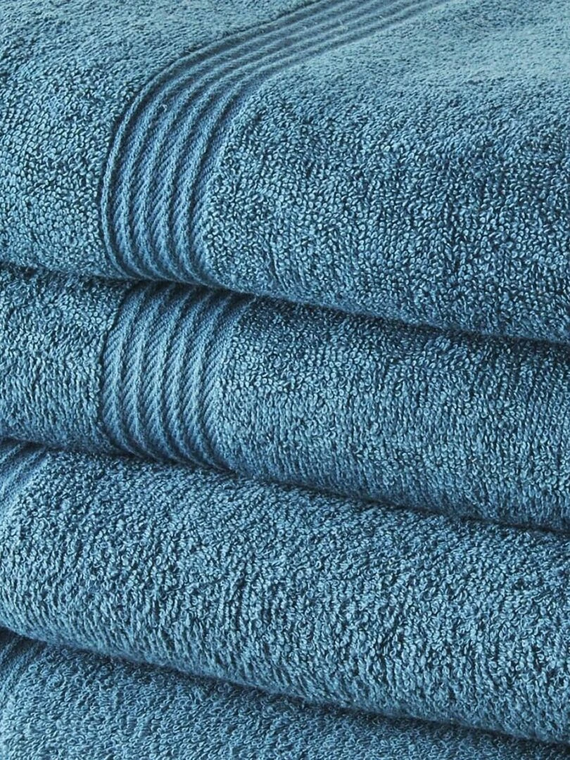 Lot de 2 serviettes de toilettes et 2 draps de bain coton uni ESSENTIAL Bleu pétrole