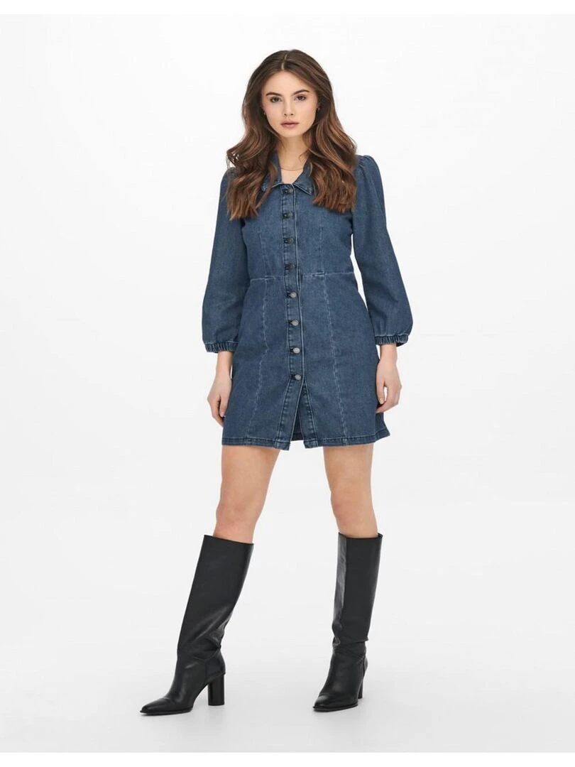 Robe en jean manches bouffantes Kebello Bleu