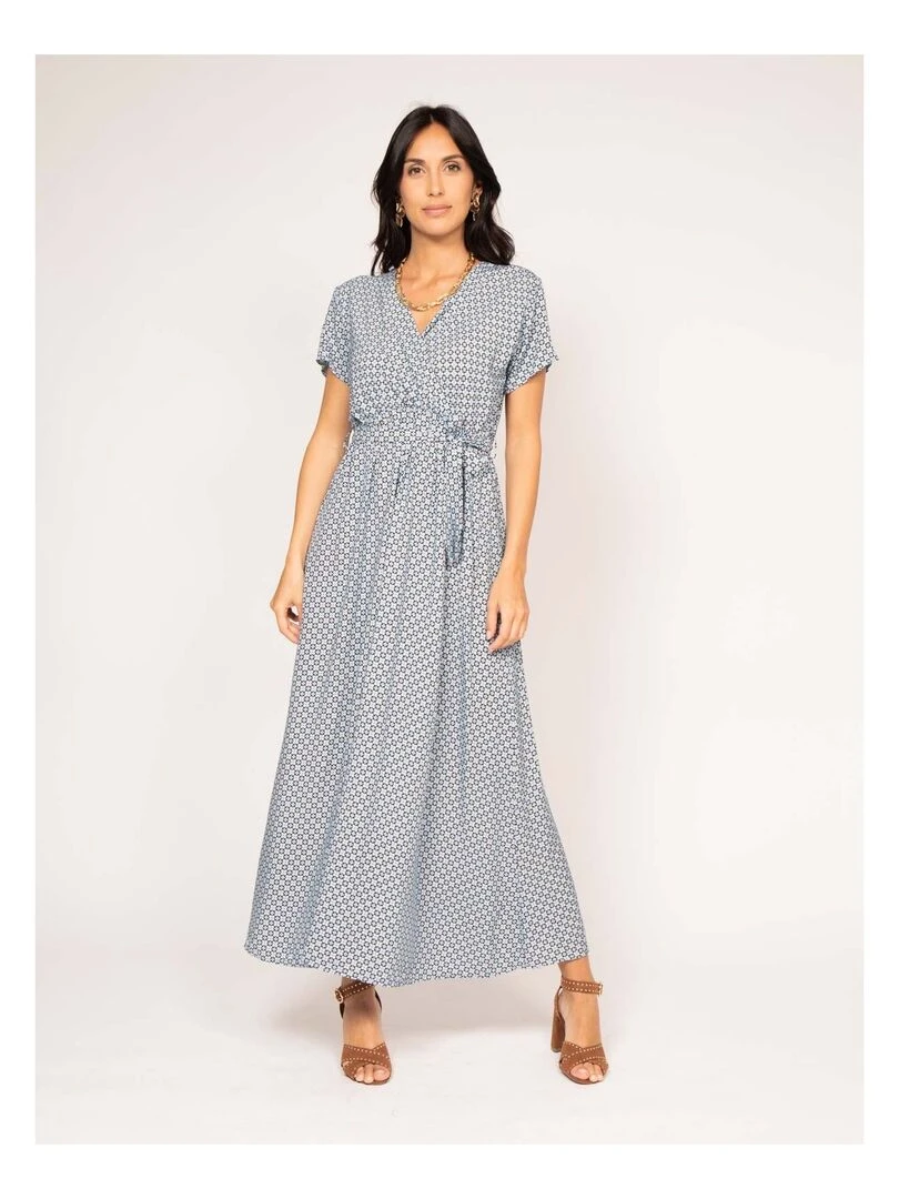 Robe longue motifs ICARE   Bleu ciel