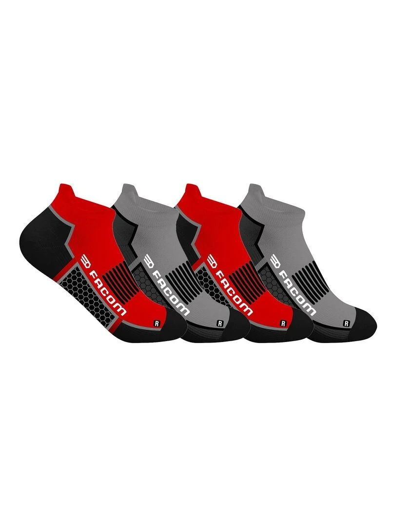 Lot de 4 paires de Chaussettes de travail courtes Hexa Facom Rouge