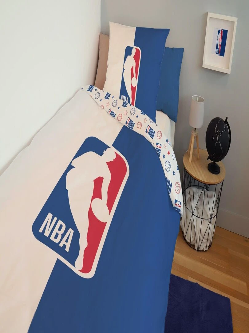 Housse de couette NBA Logo 140x200 cm et taie d'oreiller 100% Coton Bleu