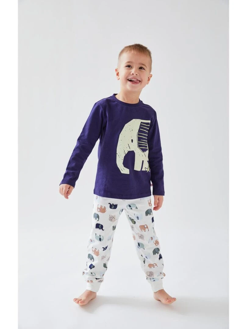 Pyjama 2 pièces éléphants en jersey  indigo/écru   Noukie's   Beige