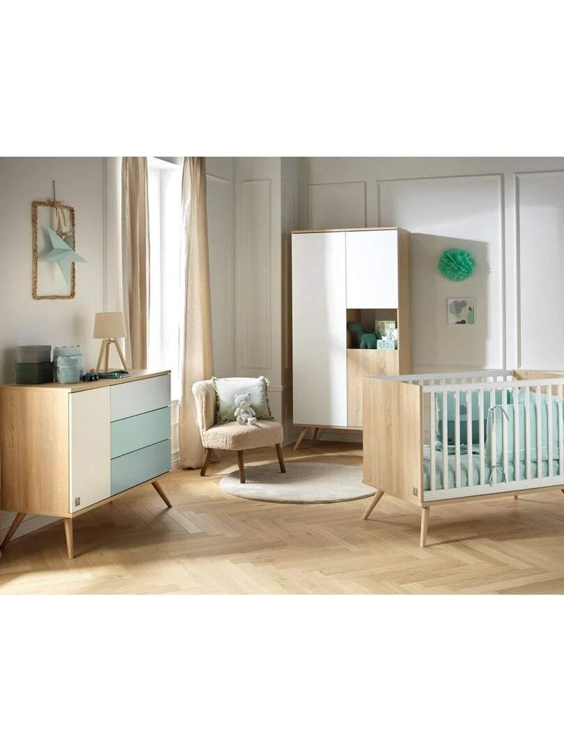 Commode 1 porte 3 tiroirs en bois   SAUTHON   Blanc Bleu