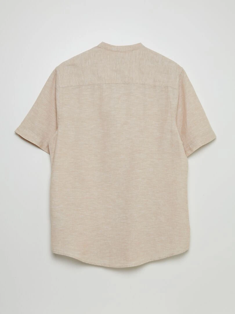 Chemise manches courtes col mao en lin Beige