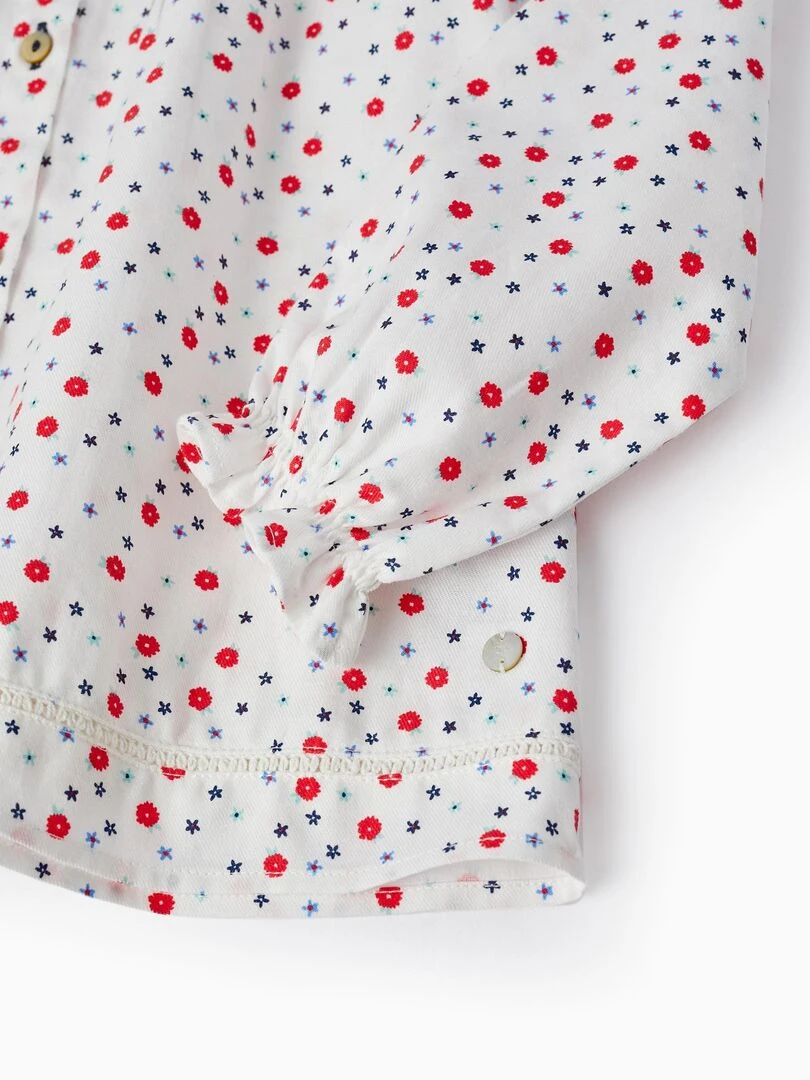 Blouse en sergé de coton à motif pour fille 'Floral' manches longues SPRING BEGINS   Blanc