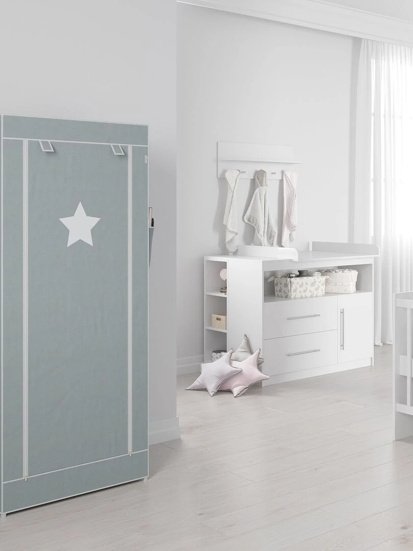 Armoire de rangement à 2 penderies et 1 compartiment en tissu 'ROBA' Little Stars Gris Vert