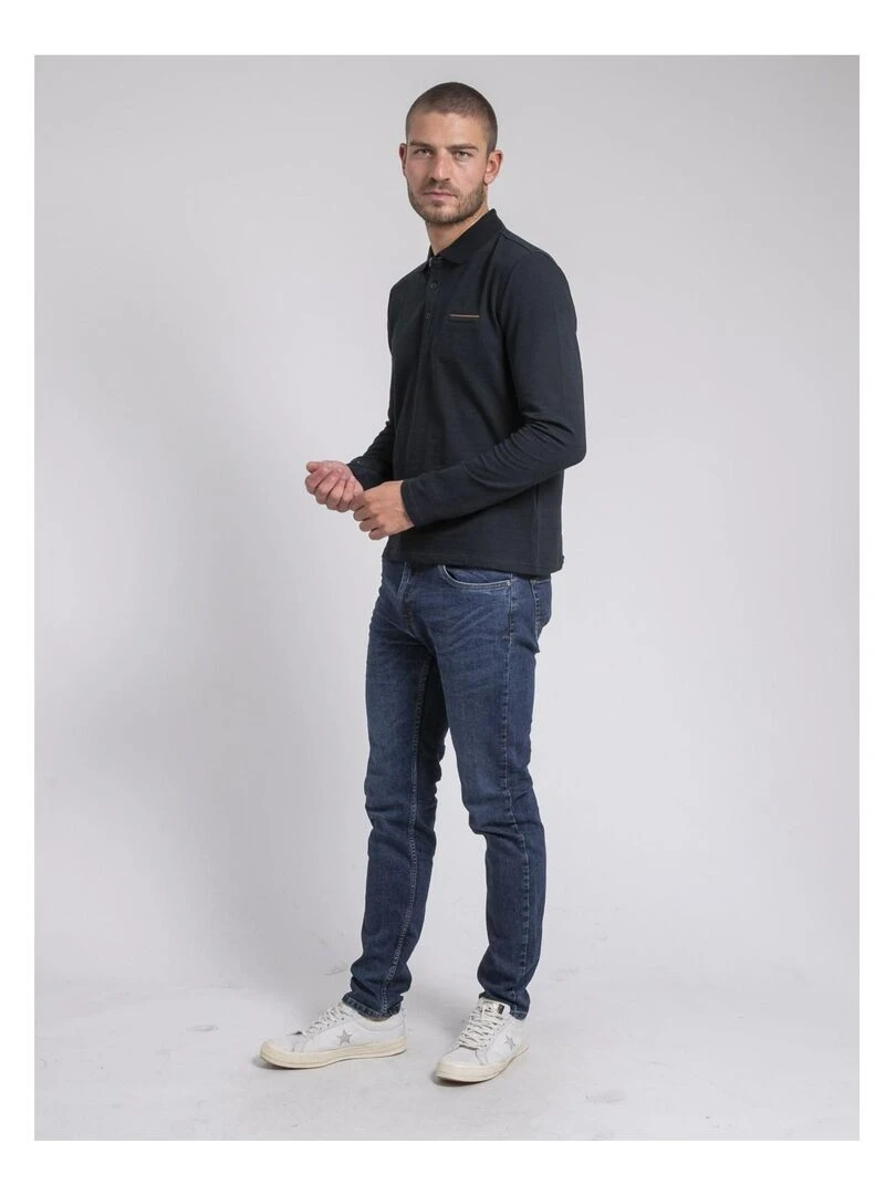 Polo manches longues pur coton PAYOSAN   Bleu marine
