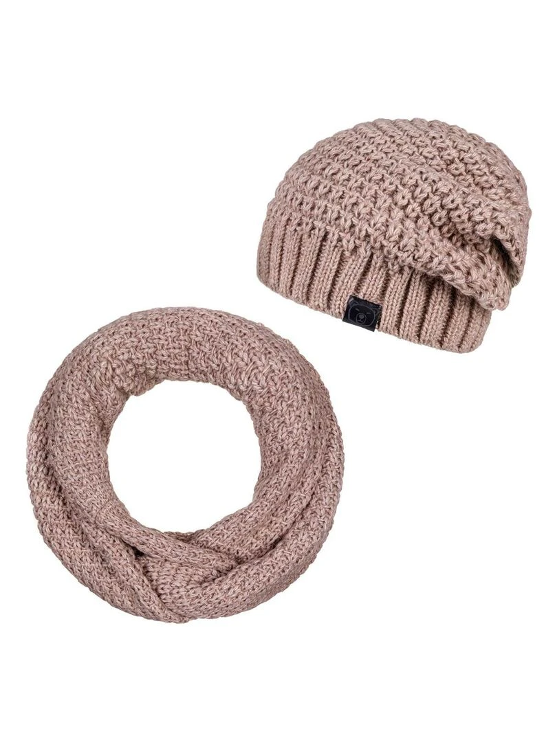 Ensemble Snood Bonnet Elixa Made in UE Marron clair