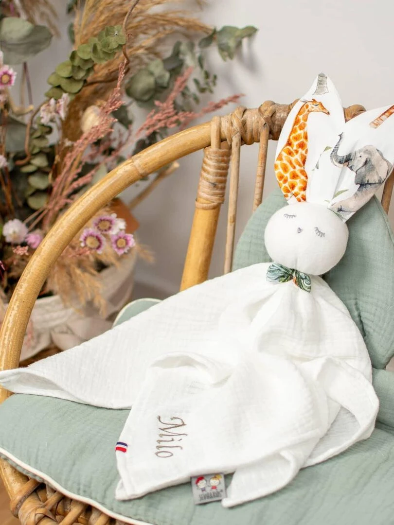 Doudou plat Lapin   Safari   Blanc
