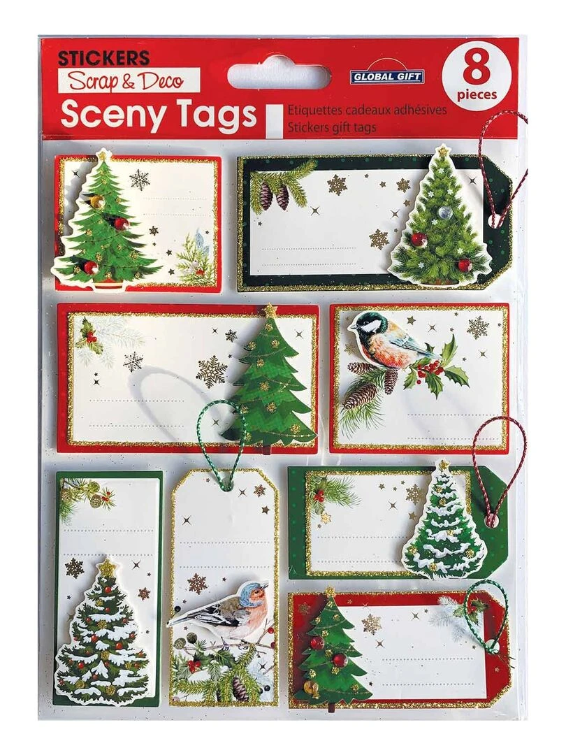 8 étiquettes cadeaux autocollantes Sapins de Noël N/A
