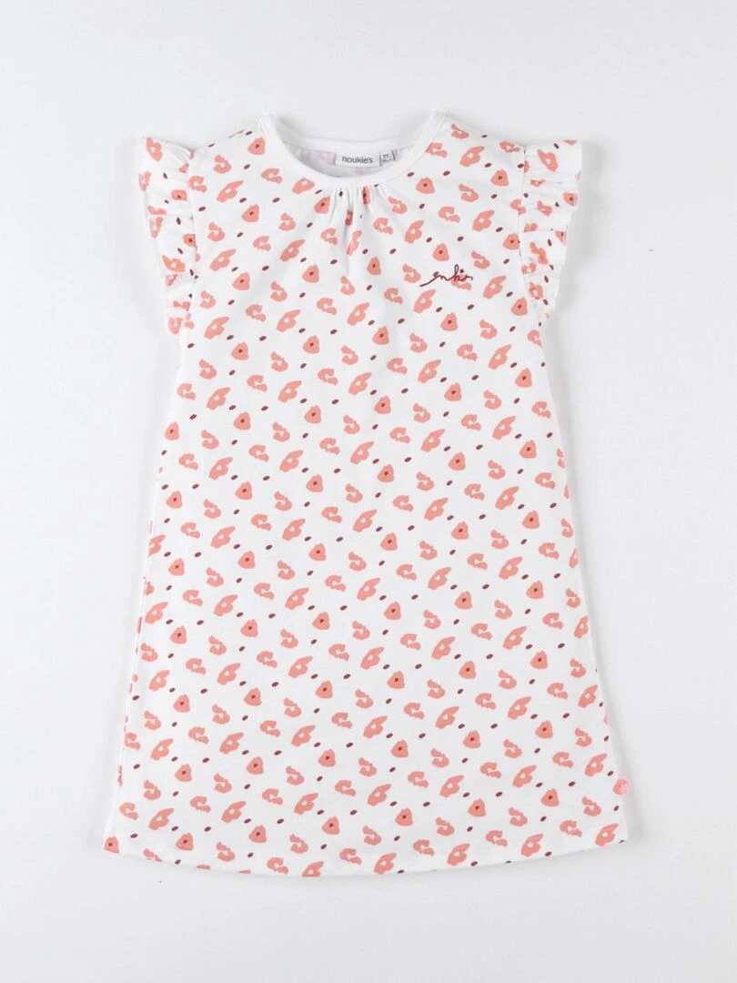 Robe de nuit imprimé léopard en jersey écru/corail Noukie's Rose