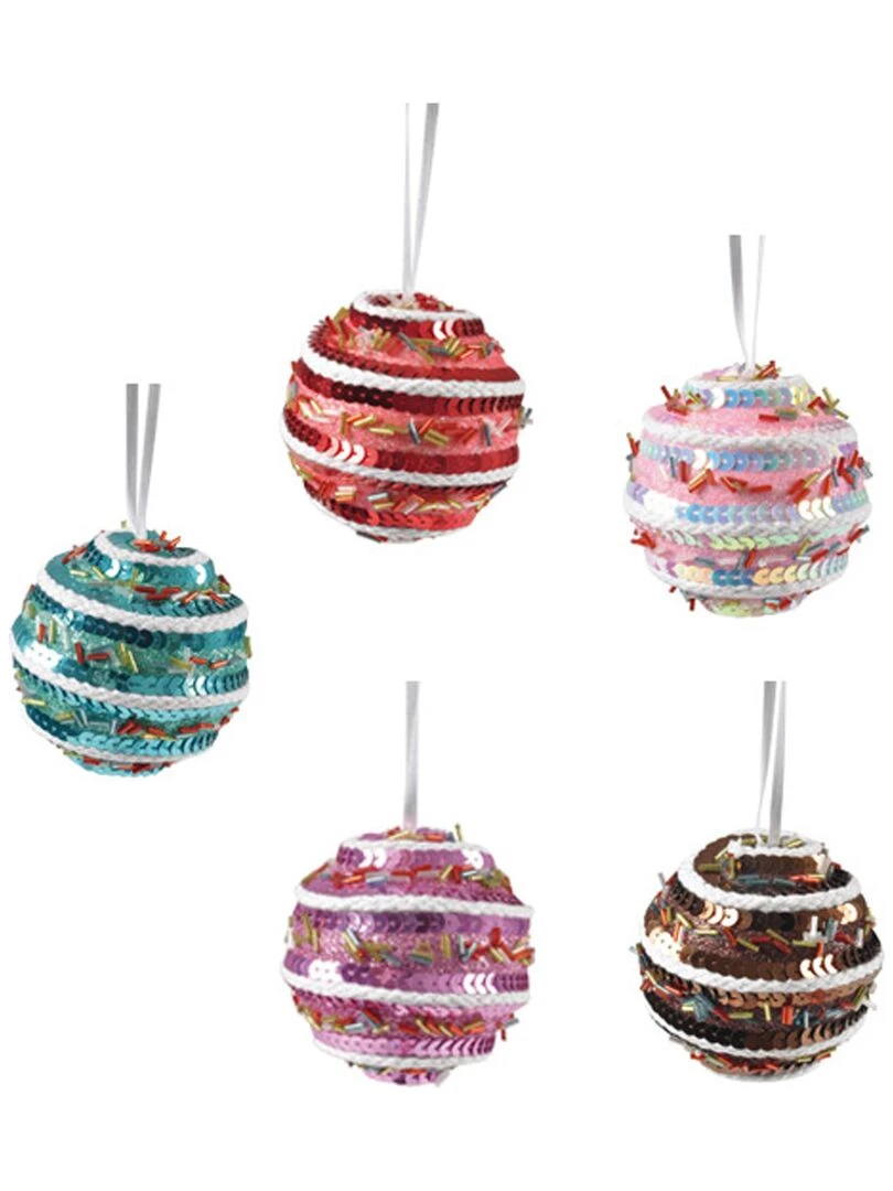 5 boules de noel a paillettes Multicolore