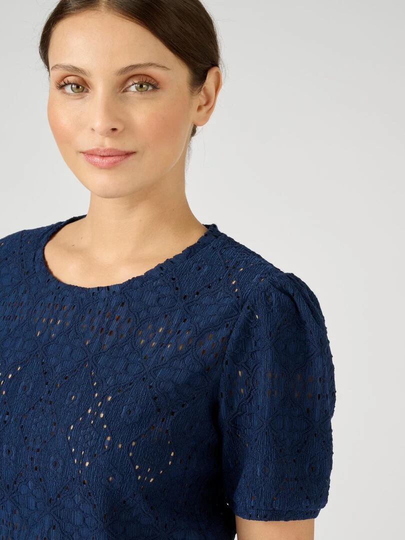 Tee shirt en maille ajourée effet dentelle Damart Bleu marine