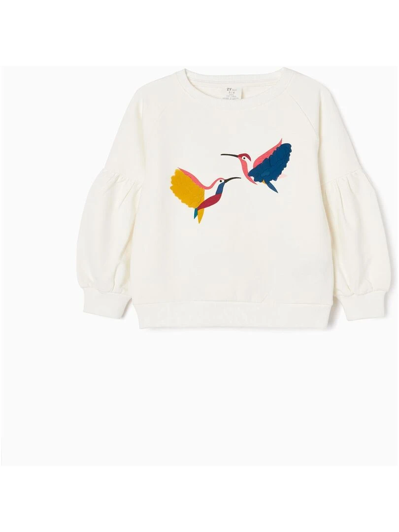 Sweat en Coton Fille 'Oiseaux' JAIPUR Blanc
