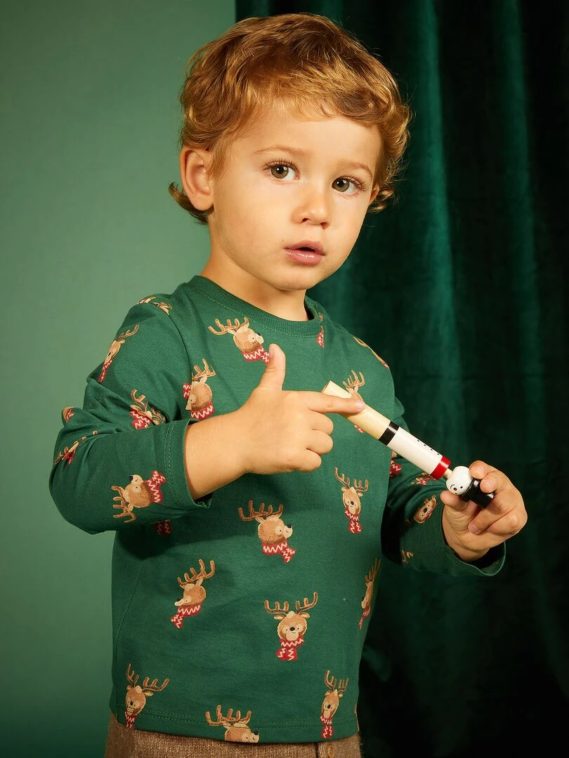T shirt de Noël avec cerf Vert