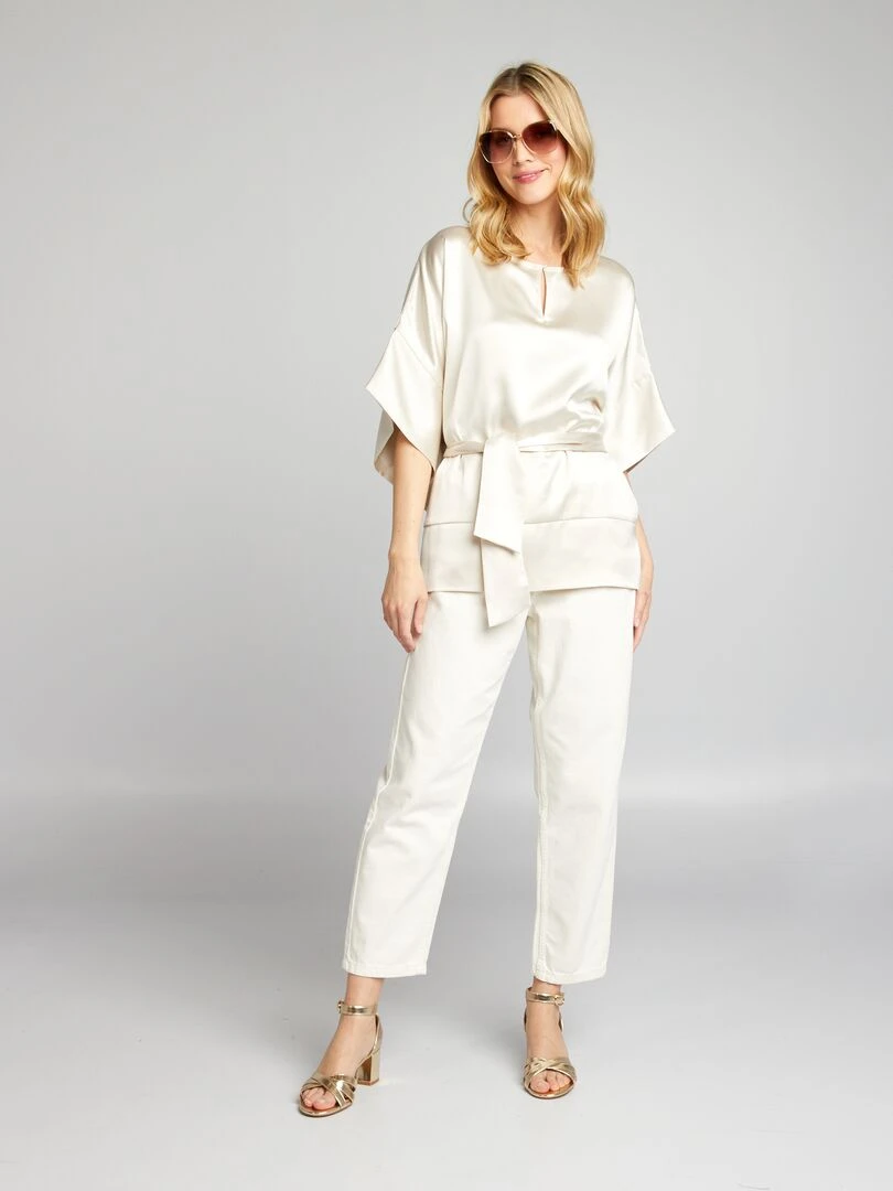 Blouse sans manches unie et satinée Blanc