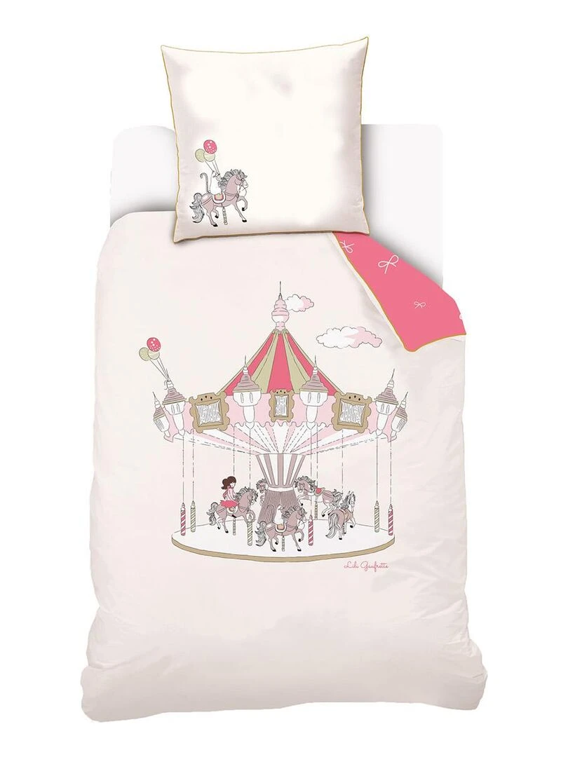 Housse de couette Lili Gaufrette Carrousel 140x200 cm et taie d'oreiller 100% Coton Ecru