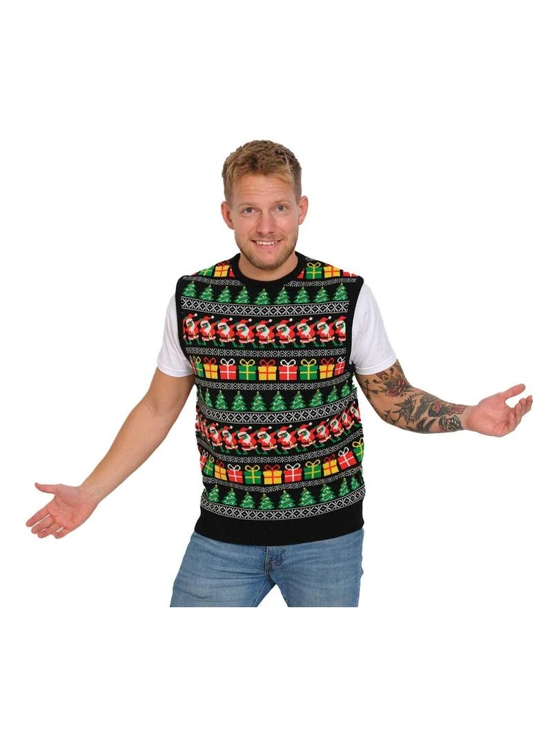 Pull de Noël sans manche "Père Noël qui Dab" Noir