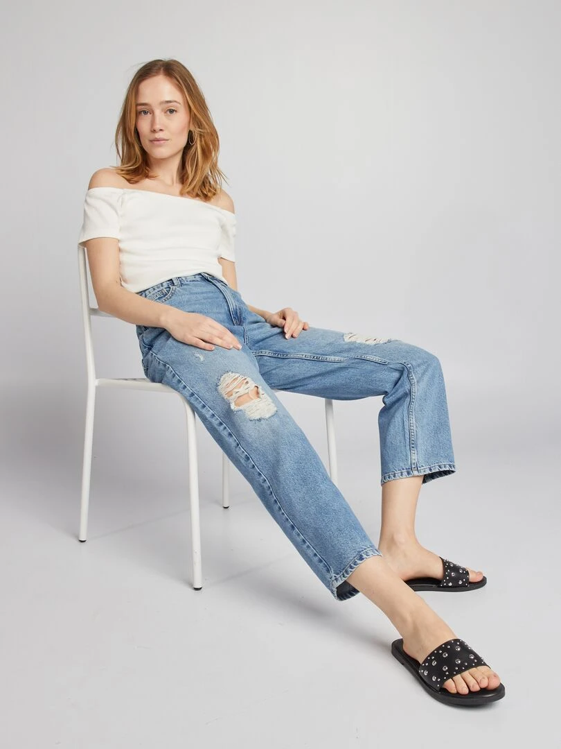 T shirt bardot en maille cotelée blanc