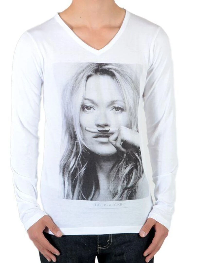 Tee Shirt Little Eleven Paris Kate LS Kate Moss Mixte Garçon  Fille  Blanc M99   Blanc