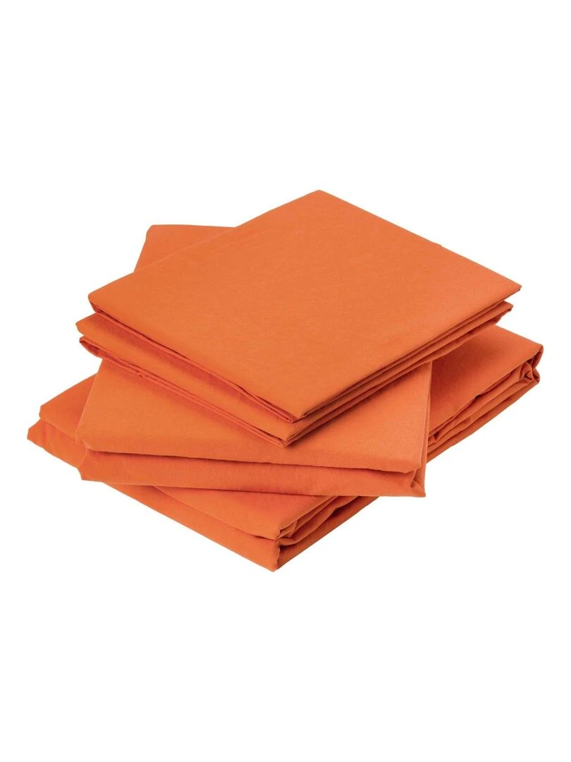 Drap Plat en Coton Lavé Orange corail