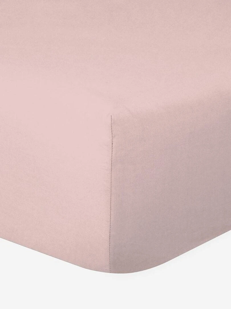 Drap housse 100% Coton 57 Fils Rose Poudré 180 x 200 cm Bonnet 30 cm Rose pâle