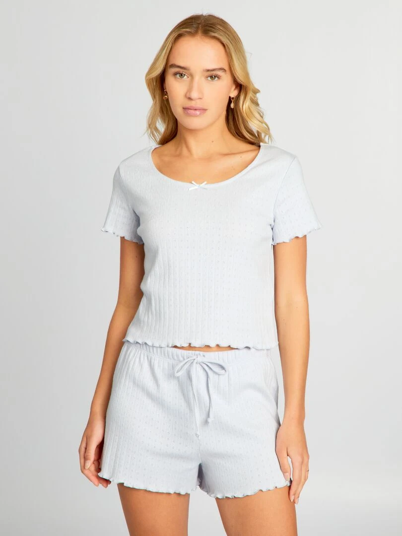 Pyjama short en maille pointelle Bleu